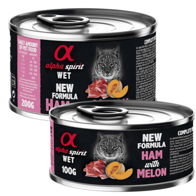 Alpha Spirit Comida Húmeda para Gatos de Jamón y Melón – Lata 200 g | Alta Palatabilidad y Sin Gluten