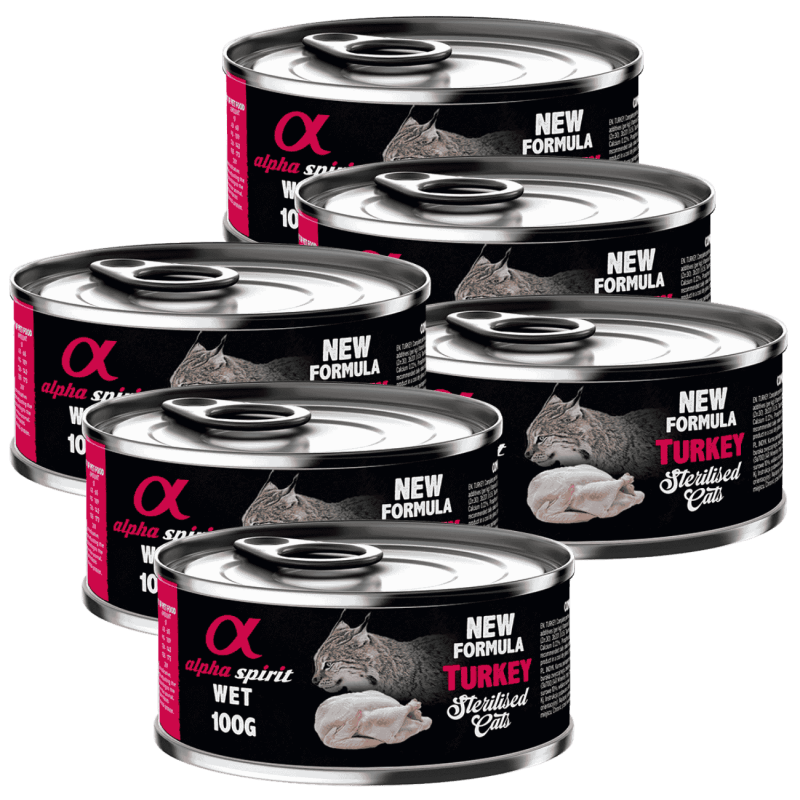 Alpha Spirit Comida Húmeda para Gatos Esterilizados de Pavo – Latas 100 g y 200 g | Alta Palatabilidad y Sin Gluten
