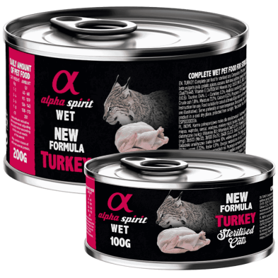 Alpha Spirit Comida Húmeda para Gatos Esterilizados de Pavo – Latas 100 g y 200 g | Alta Palatabilidad y Sin Gluten