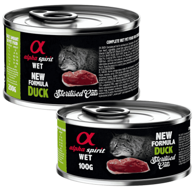 Alpha Spirit Comida Húmeda para Gatos Esterilizados de Pato – Latas 100 g y 200 g | Alta Palatabilidad y Sin Gluten