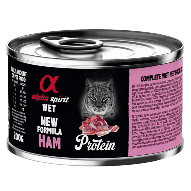 Alpha Spirit Lata Gato Jamón | Comida Húmeda Natural Sin Cereales | Alta Palatabilidad y Sin Aditivos