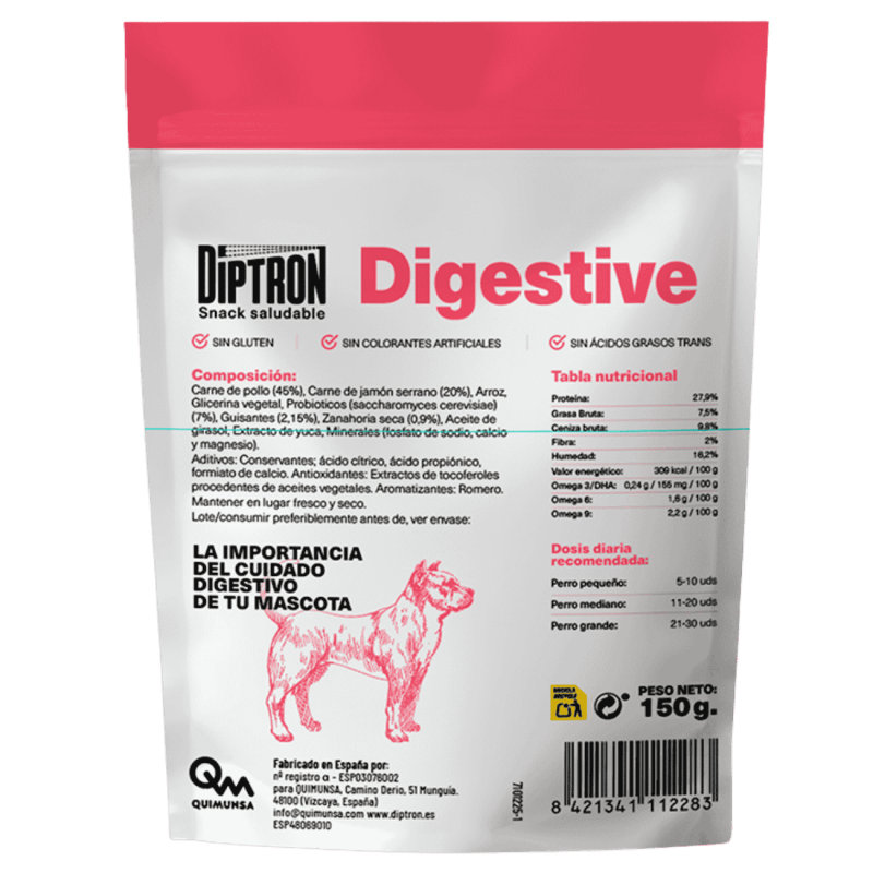Diptron Snack Digestive 150 g | Premios Naturales con Probióticos para Perros | Supienso