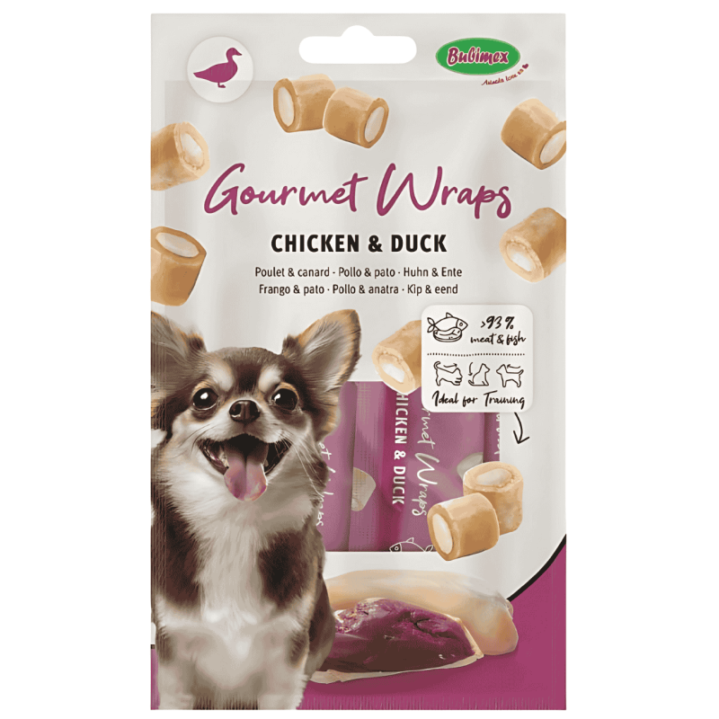 Bubimex Gourmet Wraps Pollo y Pato | Snack Natural y Proteico para Perros – 3x30 g