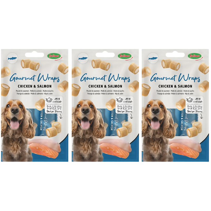 Bubimex Gourmet Wraps de Pollo y Salmón 90g – Snack Natural para Perros | Alto en Proteína y Fácil Digestión