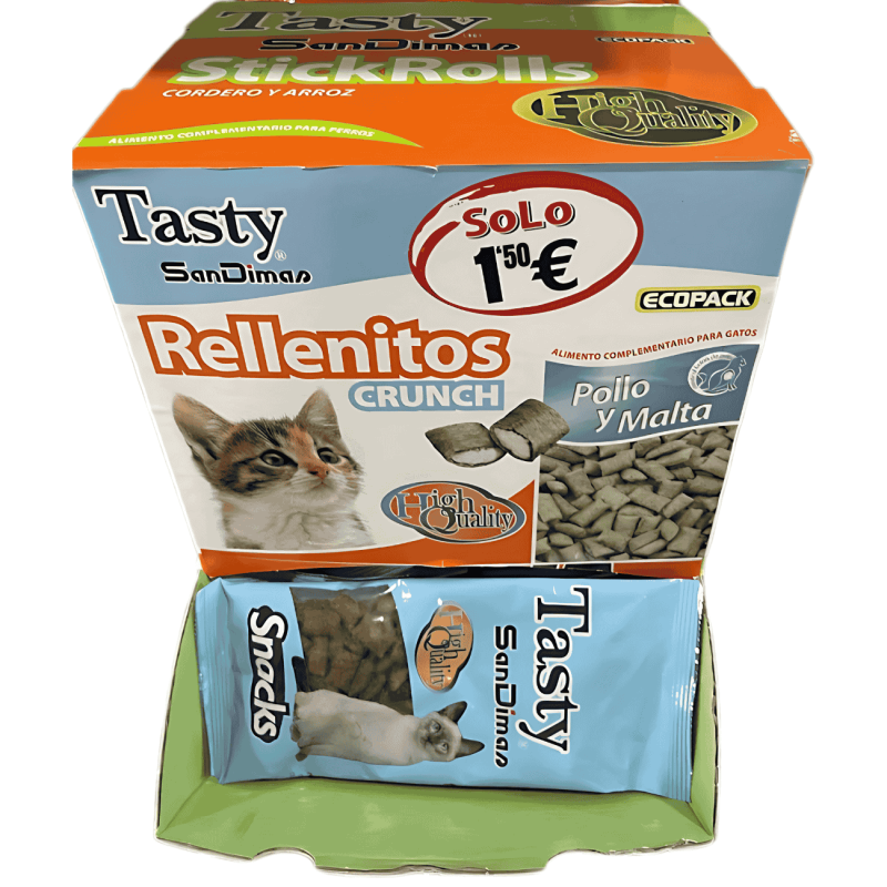 Tasty Snacks Rellenitos Crunch Pollo y Malta | Delicioso Snack Semihúmedo para Gatos – 50 g