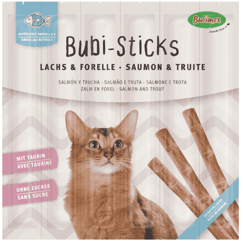 Bubimex Bubi Sticks Salmón y Trucha | Golosina Blando para Gatos – 30 g