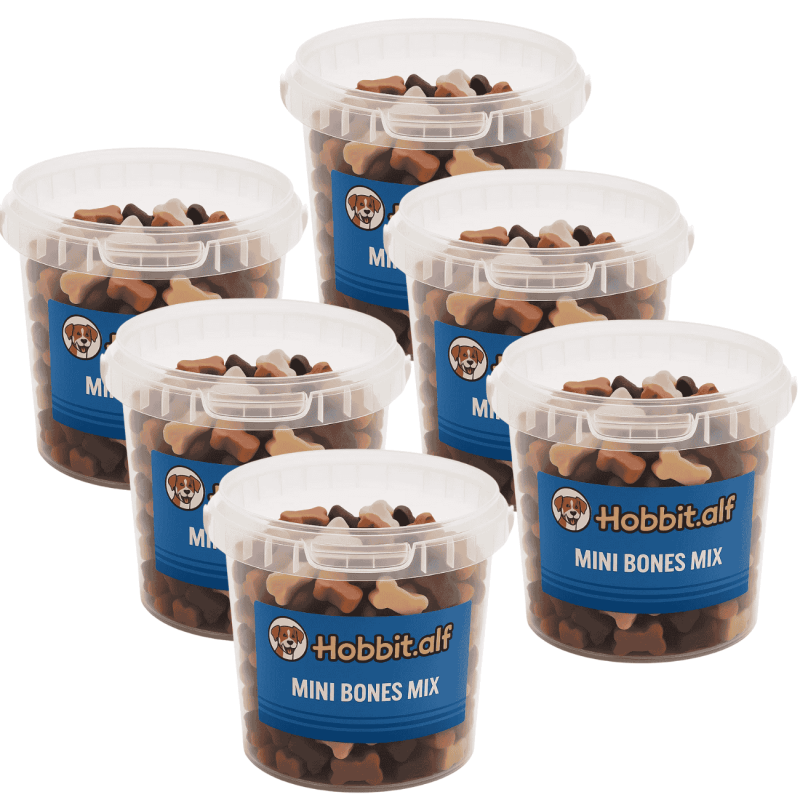 HOBBITALF Golosinas Mini Huesitos Mix Pollo, Cordero, Ternera y Salmón | 500 gr