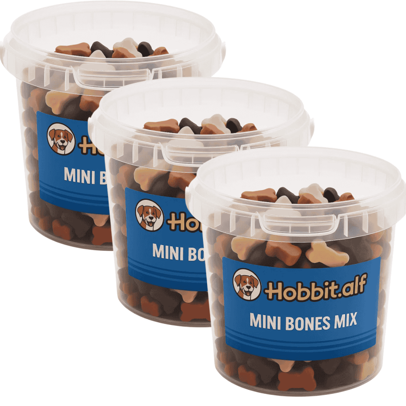 HOBBITALF Golosinas Mini Huesitos Mix Pollo, Cordero, Ternera y Salmón | 500 gr