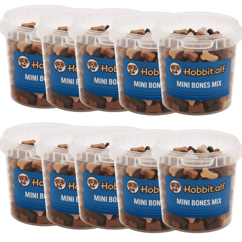 HOBBITALF Golosinas Mini Huesitos Mix Pollo, Cordero, Ternera y Salmón | 500 gr