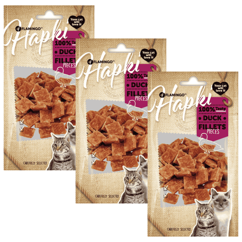 Hapki Cuadraditos de Pato para Gatos 🦆 | Golosina Natural Flamingo 50 g