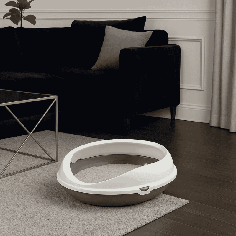 Bandeja Arenero Figaro con Marco - Ovalada, Anti-Salpicaduras | Gatos Medianos/Grandes | 48.5x55x15.5 cm