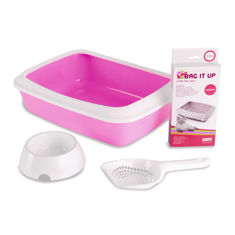 Kit Inicio Iriz para Gatitos y Gatos Pequeños - Arenero, Bolsas, Pala y Comedero | 31x42x12.5 cm