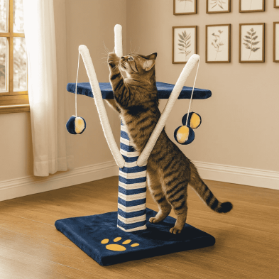 Rascador Doble para Gatos con Pelotas | 30x30x55 cm