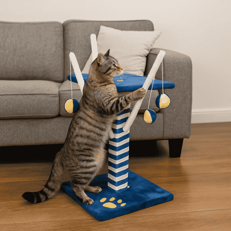 Rascador Doble para Gatos con Pelotas | 30x30x55 cm